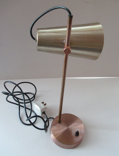 Vintage 1960s Desk Lamp with Moveable Metal Cone Shade & Finger Switch. WORKING 