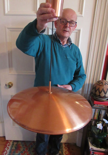 1960s Danish Aluminium FLYING SAUCER Ceiling Light with Anodised Copper Exterior Finish & Original Diffuser 