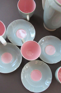 1940s MINTON Solano Ware Fern Green and Pink Coffee / Tea Set