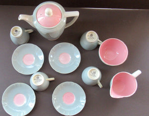 1940s MINTON Solano Ware Fern Green and Pink Coffee / Tea Set