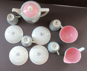 1940s MINTON Solano Ware Fern Green and Pink Coffee / Tea Set