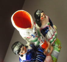 Load image into Gallery viewer, Antique Staffordshire Miniature Spill Vase. A Courting Couple Standing at a Well over a Stream
