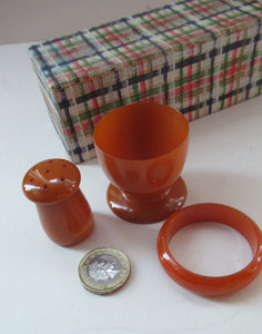 Art Deco Genuine Amber Bakelite Breakfast Set in Original Presentation Box