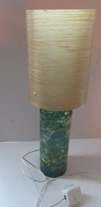 1970s Shattaline Lamp with Green Base and Beige Spun Fibre Shade