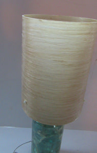 1970s Shattaline Lamp with Green Base and Beige Spun Fibre Shade