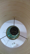 Load image into Gallery viewer, 1970s Shattaline Lamp with Green Base and Beige Spun Fibre Shade
