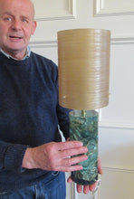 Load image into Gallery viewer, 1970s Shattaline Lamp with Green Base and Beige Spun Fibre Shade
