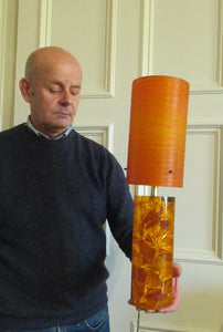 1970s Orange Shattaline Perspex Lamp with Original Tangerine Shadee