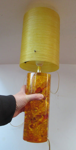 1970s Orange Shattaline Perspex Lamp with Yellow Fibre Spun Shade