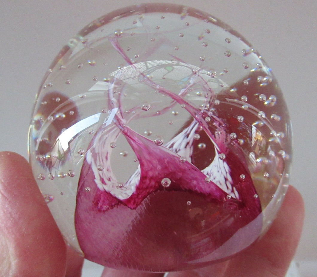 1980s Innes Burns Pink Cauldron Caithness Scottish Glass Paperweight