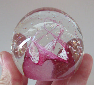 1980s Innes Burns Pink Cauldron Caithness Scottish Glass Paperweight