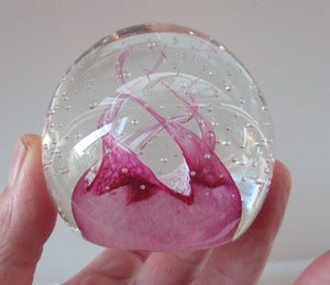 1980s Innes Burns Pink Cauldron Caithness Scottish Glass Paperweight