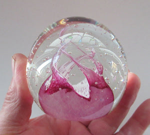 1980s Innes Burns Pink Cauldron Caithness Scottish Glass Paperweight