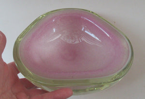 Vintage Murano Glass Geode Bowl Pink and White Seguso Style