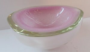 Vintage Murano Glass Geode Bowl Pink and White Seguso Style