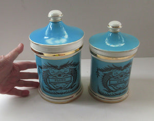 1960s Portmeirion Blue Apothecary Pot. Dolphins Tea