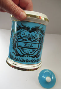 1960s Portmeirion Blue Apothecary Pot. Dolphins Tea