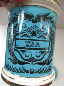 1960s Portmeirion Blue Apothecary Pot. Dolphins Tea