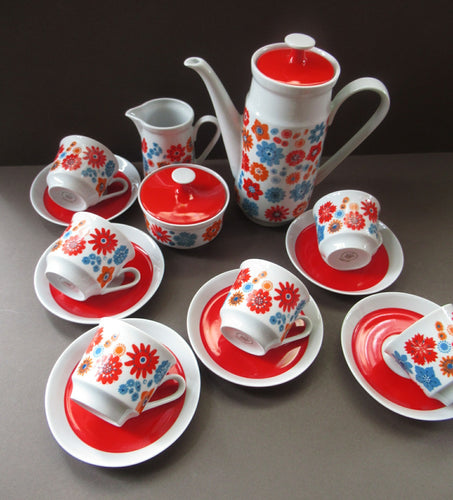 1960s German Flower Power Porcelain Coffee Set