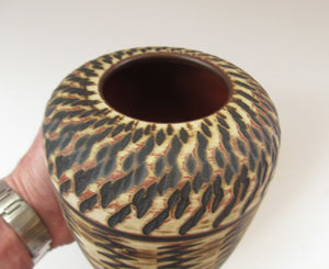 Vintage Mid-Century Modern Sgraffito Terracotta Vase; Possibly by Alfred Krupp for Wekara