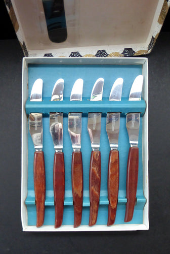 Vintage Glosswood Wood Handle Table Knives & Forks Boxed Set of 12