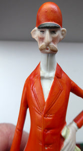 Very Rare Antique Bisque Porcelain SKINNY or Elongated Figurine by Schafer & Vater: FOX HUNTER