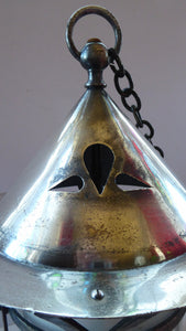 Vintage Arts and Crafts Metal and Glass Shade Pendant Hall Lantern. Early 20th Century Lamp