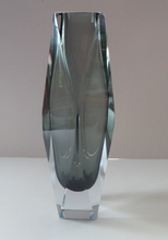 Load image into Gallery viewer, MASSIVE 12 INCHES Murano SOMMERSO Faceted Vase. Vintage 1960s in Unusual Pewter Grey Colour with Clear Casing
