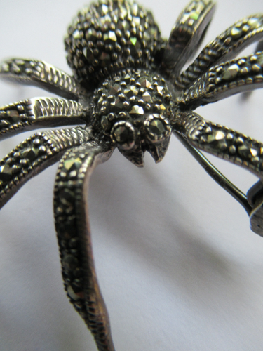 Vintage 925 Sterling Silver and Marcasite Spider Brooch