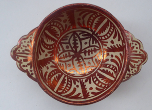 Old HISPANO-MORESQUE Copper Lustre Bowl with Lug Handles