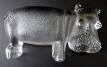 Load image into Gallery viewer, 1970s KOSTA BODA Glass Hippopotamus. Larger Size; Designed by Bertil Vallien. 8 1/2 inches wide
