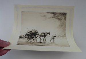 George Soper 1920s Original Pencil Signed Etching Carting Seaweed