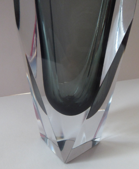 MASSIVE 12 INCHES Murano SOMMERSO Faceted Vase. Vintage 1960s in Unusual Pewter Grey Colour with Clear Casing