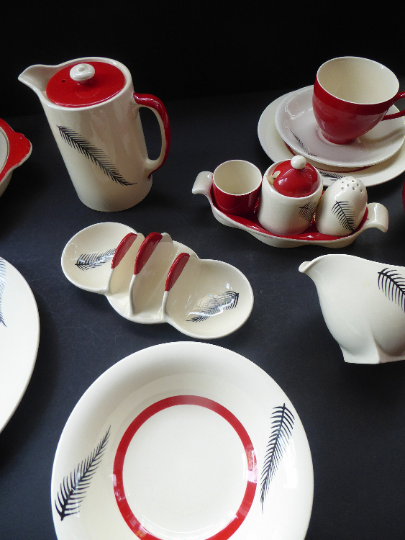 Rare BACHELOR SET. 1950s Burleigh Ware Large Breakfast Set with Abstract Fern Decoration