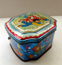 Load image into Gallery viewer, Very Sweet Vintage 1950s HORNER Nursery Tin. Jack and Jill on lid - and various other characters around the sides
