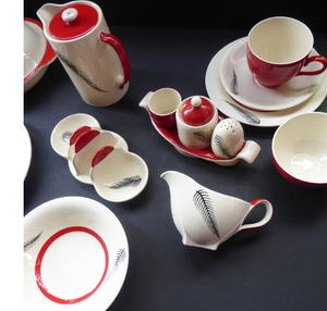 Rare BACHELOR SET. 1950s Burleigh Ware Large Breakfast Set with Abstract Fern Decoration