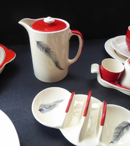 Rare BACHELOR SET. 1950s Burleigh Ware Large Breakfast Set with Abstract Fern Decoration