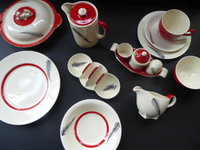 Load image into Gallery viewer, Rare BACHELOR SET. 1950s Burleigh Ware Large Breakfast Set with Abstract Fern Decoration
