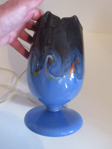 Scottish Glass. Vasart Tulip Vase. Dark Blue Shades