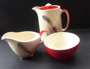 Rare BACHELOR SET. 1950s Burleigh Ware Large Breakfast Set with Abstract Fern Decoration