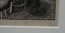 Load image into Gallery viewer, Scottish Art 1940s Woodcut by Kenneth Roberts Wartime Park Scene
