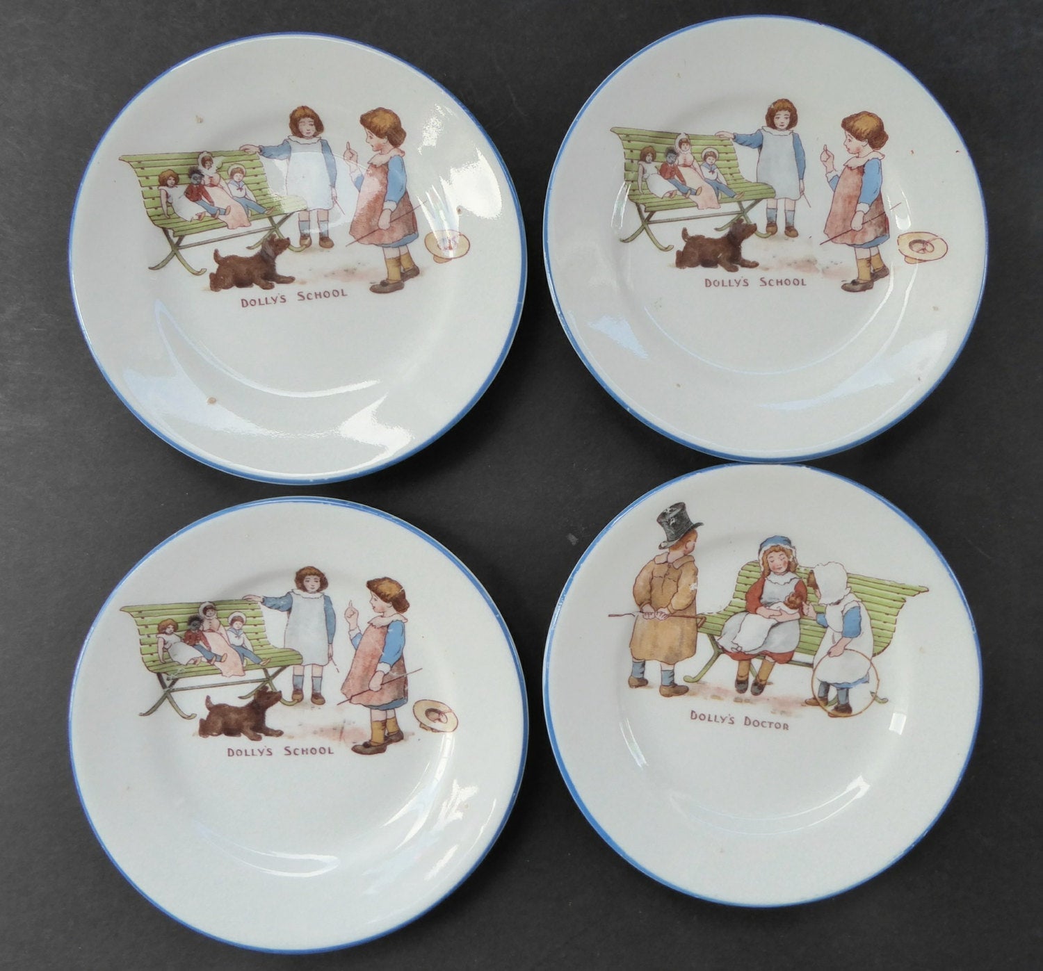 1920s PARAGON China NURSERY WARE. Child s Side Plates. Dolly s School and Dolly s Doctor Pattern