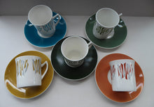 Load image into Gallery viewer, Five 1970s Harlequin Colours ELIZABETHAN KON-TIKI Vintage Cups and Saucers
