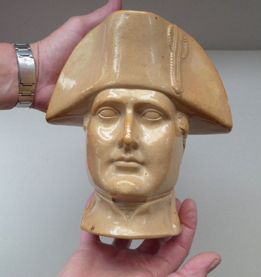 Rare 1850s LARGE Stephen Green Pottery Lambeth Stoneware Jug Featuring the Bust of Napoleon Bonaparte. 7 inches