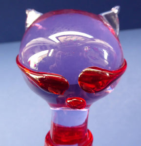 1950s Vetro Artistico Veneziano MURANO Pink and Red Italian Glass Cat With Original Paper Label