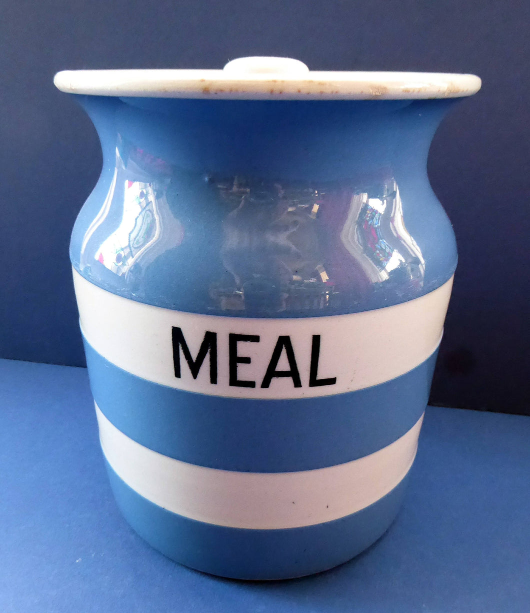 1930s Cornishware Storage Jar: Meal