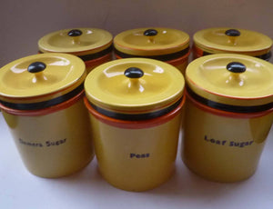 Rare Carlton Ware Large Art Deco Storage Jars 1930s Sunshine Yellow Geometic Pattern