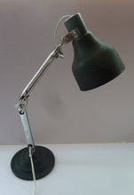 Load image into Gallery viewer, 1950s Desk Lamp with Movable Chrome Arm Fittings and Black Textured Metal Shade. HEAVY Circular Stepped Base
