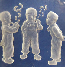 Load image into Gallery viewer, HEINRICH HOFFMAN. Pair of 1930s Intaglio Clear Czech Glass Pin Salt Dishes. Cupid &amp; Little Dutch Boys Smoking
