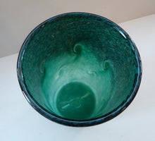 Load image into Gallery viewer, SCOTTISH GLASS. Vintage 1960s Strathearn Cylinder Shape Vase with Copper Aventurine Inclusions and Leaping Salmon Mark
